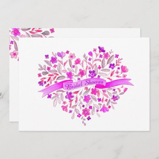 Bloemhart boeket bloem vrijgezellenfeest uitnodigi kaart (Voorkant / Achterkant)