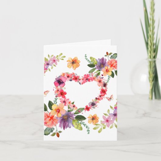 Bloemhart en bloemen kaart (Voorkant)