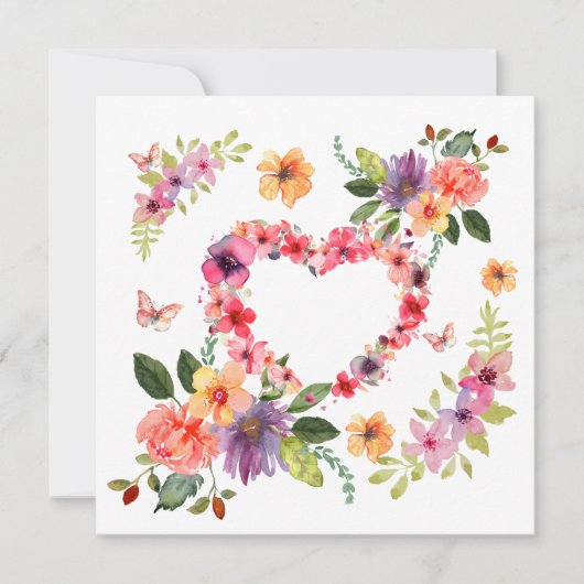 Bloemhart en bloemen kaart (Voorkant)