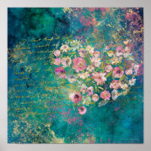 Bloemhart Goud Romantisch Handgeschrift Poster (Voorkant)