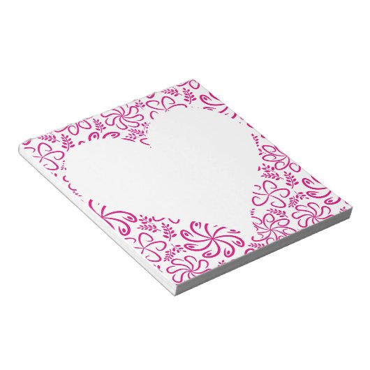 Bloemhart in roze wit met een naam notitieblok (Schuin)