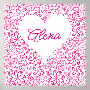 Bloemhart in roze wit met een naam poster