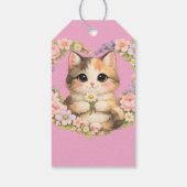 Bloemhart Kawaii kunst Kitten Cadeaulabel (Achterkant)