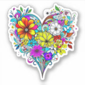 Bloemhart  Kleurrijk Sticker (Voorkant)