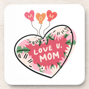 bloemhart "Love U. Moeder" onderzetter