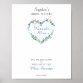 Bloemhart met bladeren in waterverf, blauw poster (Voorkant)