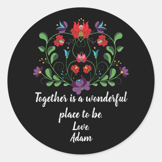 Bloemhart met citaat  ronde sticker (Voorkant)