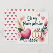 Bloemhart met ringen – Wees mijn eeuwige Valentijn Feestdagenkaart (Voorkant / Achterkant)