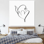 Bloemhart – Minimalistische Lijnkunst Canvas Afdruk (Insitu (Slaapkamer))