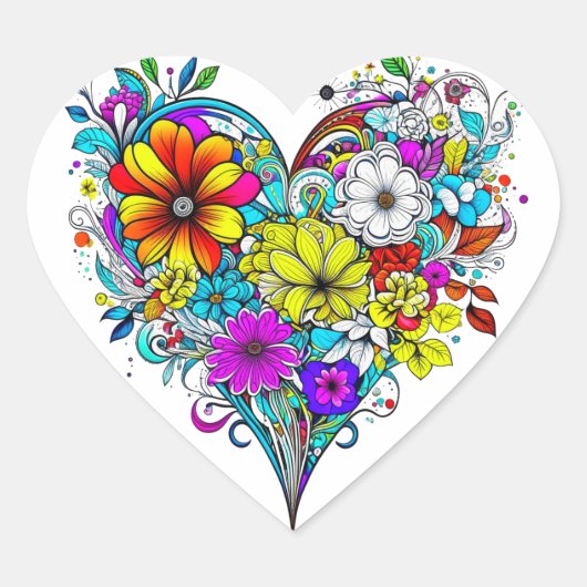 Bloemhart Mooie Kleurrijke Hart Sticker (Voorkant)