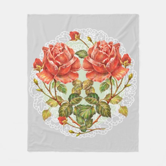 Bloemhart op witte servet naadloos patroon fleece deken (Voorkant)