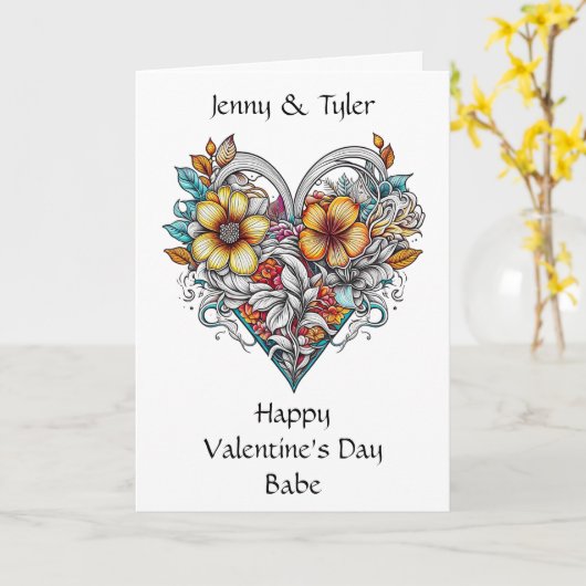 Bloemhart Romantisch Gepersonaliseerd Kaart (Gele Bloem)