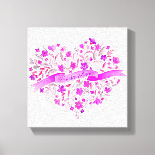 Bloemhart roze paars naam aquarel kunst canvas afdruk