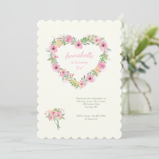 Bloemhart uitnodiging (Staand voorkant)