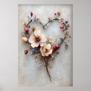 Bloemhartafdruk, Valentijn romantische liefde Poster