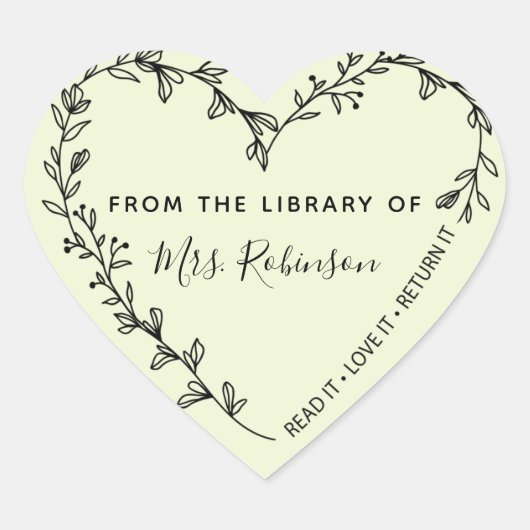 Bloemhartkrans Bibliotheek Hart Sticker (Voorkant)