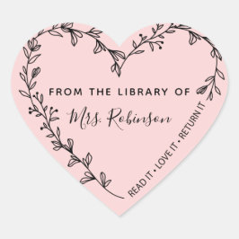 Bloemhartkrans Bibliotheek Roze Hart Sticker