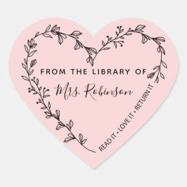 Bloemhartkrans Bibliotheek Roze Hart Sticker