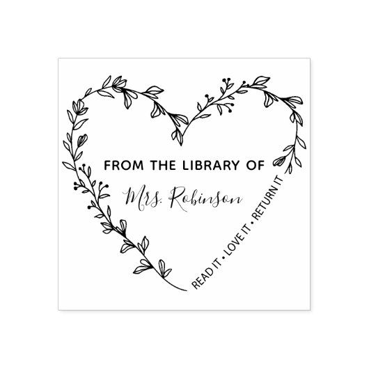 Bloemhartkrans Bibliotheek Rubberstempel (Afrduk)