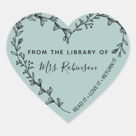 Bloemhartkrans Bibliotheek Rustiek Teal Hart Sticker