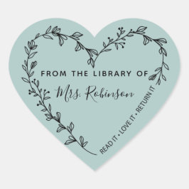 Bloemhartkrans Bibliotheek Rustiek Teal Hart Sticker