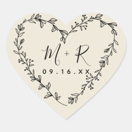 Bloemhartkrans Calligrafie Initialen Hart Sticker