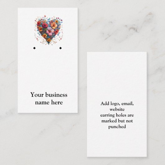Bloemhartritme Oorbel Kaart Visitekaartje (Voorkant / Achterkant)
