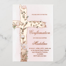 Bloemheilig kruis bevestiging folie uitnodiging