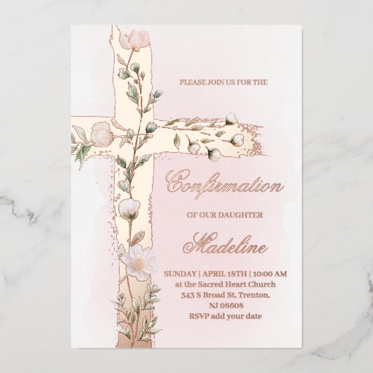 Bloemheilig kruis bevestiging folie uitnodiging (Voorkant)