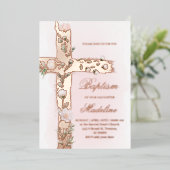 Bloemheilig Kruis Doop Folie Uitnodiging (Staand Voorkant)