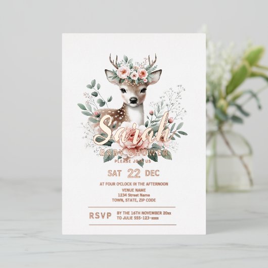 Bloemherten Baby shower Folie Uitnodiging (Staand Voorkant)