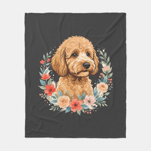 Bloemhond Ronde Sublimatie Fleece Deken (Voorkant)