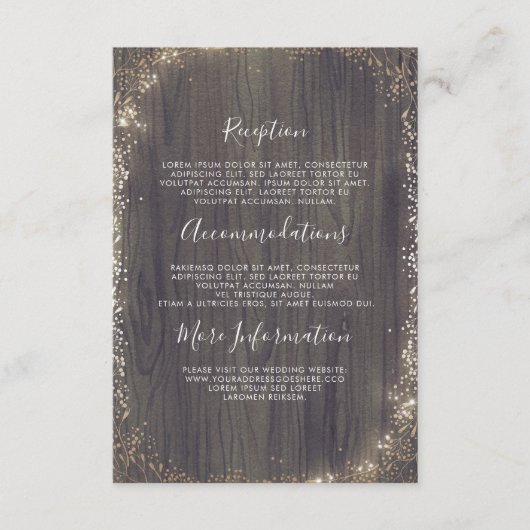 Bloemhout en goud bruiloft informatie gast informatiekaartje (Voorkant)
