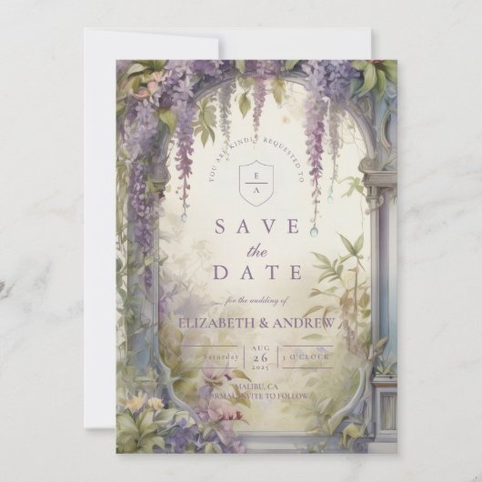 Bloemhuwelijk met Wisteria Boog Save The Date (Voorkant)