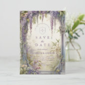 Bloemhuwelijk met Wisteria Boog Save The Date (Staand voorkant)