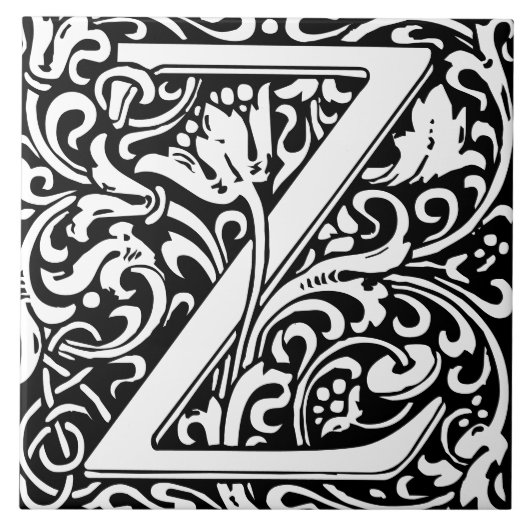 Bloemig Alfabet Monogram Letter Z Tegeltje (Voorkant)