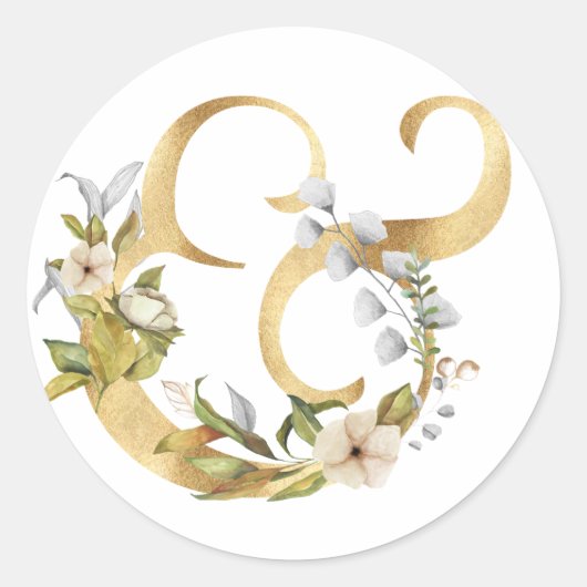 Bloemig Ampersand goud Ronde Sticker (Voorkant)