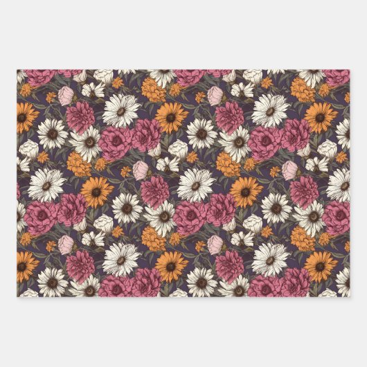  bloemig Antiek marineblauw roze bloemen Inpakpapier Vel (Voorkant 3)