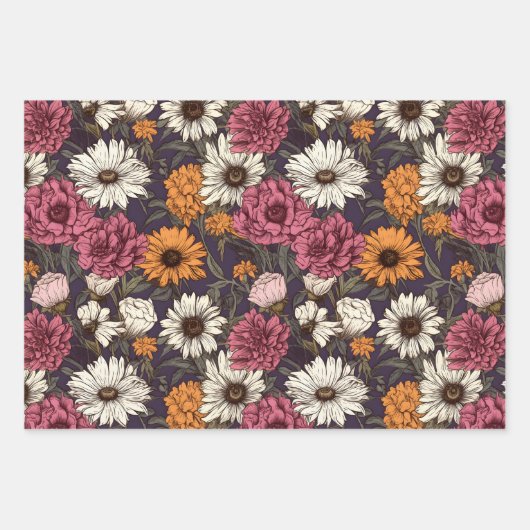 bloemig Antiek marineblauw roze bloemen Inpakpapier Vel (Voorkant)