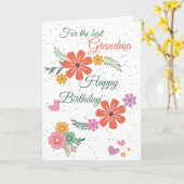 Bloemig Best Oma Happy Birthday Groen Roze Kaart (Gele Bloem)