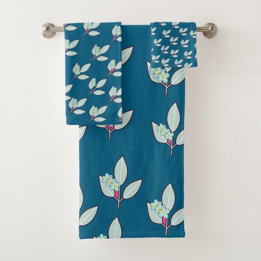Bloemig blad turquoise bad handdoek (Insitu)