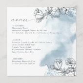 Bloemig blauw bruidsfeest plat menu (Voorkant)