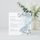 Bloemig blauw bruidsfeest plat menu (Staand voorkant)
