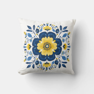 Bloemig Blauw & Geel  Kussen