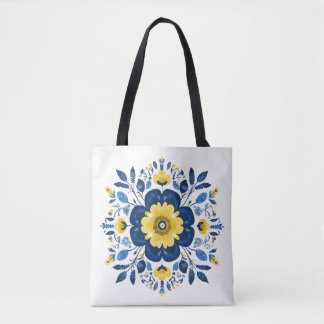 Bloemig Blauw & Geel Tote Bag