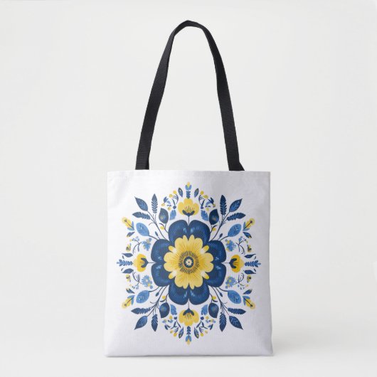 Bloemig Blauw & Geel  Tote Bag (Voorkant)