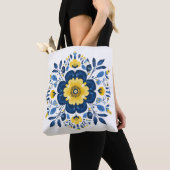 Bloemig Blauw & Geel  Tote Bag (Dichtbij)