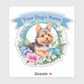 Bloemig, blauw lint schattig Yorkshire custom Sticker (Vel)