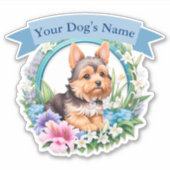 Bloemig, blauw lint schattig Yorkshire custom Sticker (Voorkant)