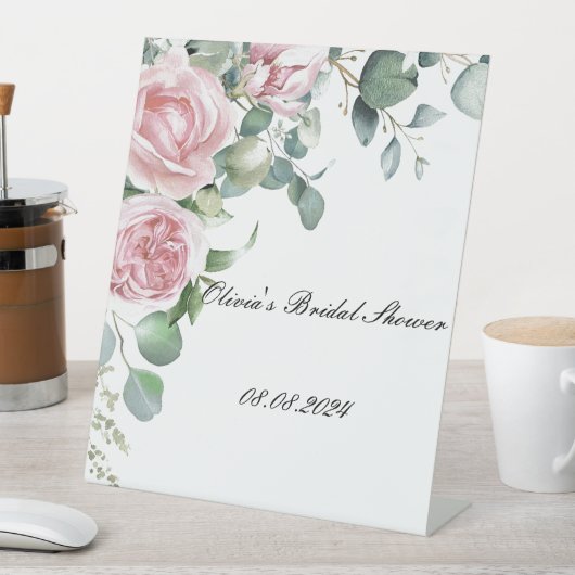 BLOEMIG BLUSH ROZE VRIJGEZELLENFEEST RECLAMEBORD MET VOETSTUK (Insitu)